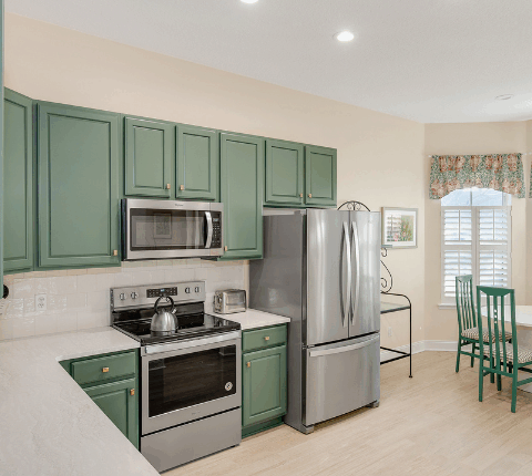 green cabinets