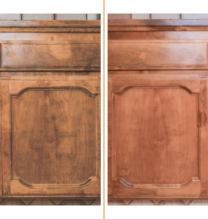 before and after of cabinet refinishing in prairie highlands