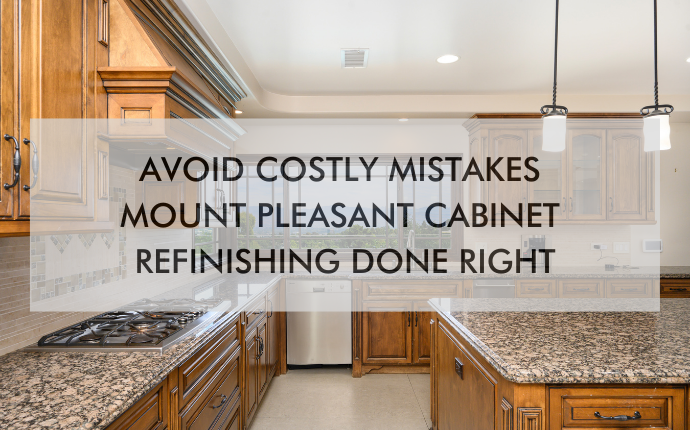 NH Charleston Jan Blog 26′ kitchen with text "Avoid Costly Mistakes: Mount Pleasant Cabinet Refinishing Done Right"