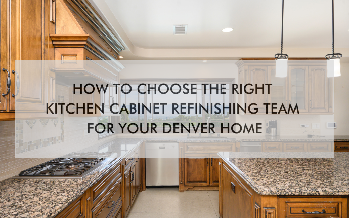 NH Denver Jan Blog 26′ kitchen with text "How to Choose the Right Kitchen Cabinet Refinishing Team for Your Denver Home"