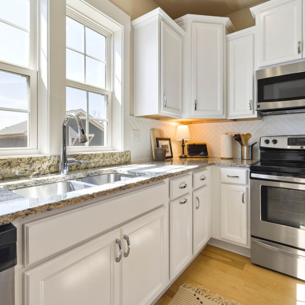 crisp white painted cabinets