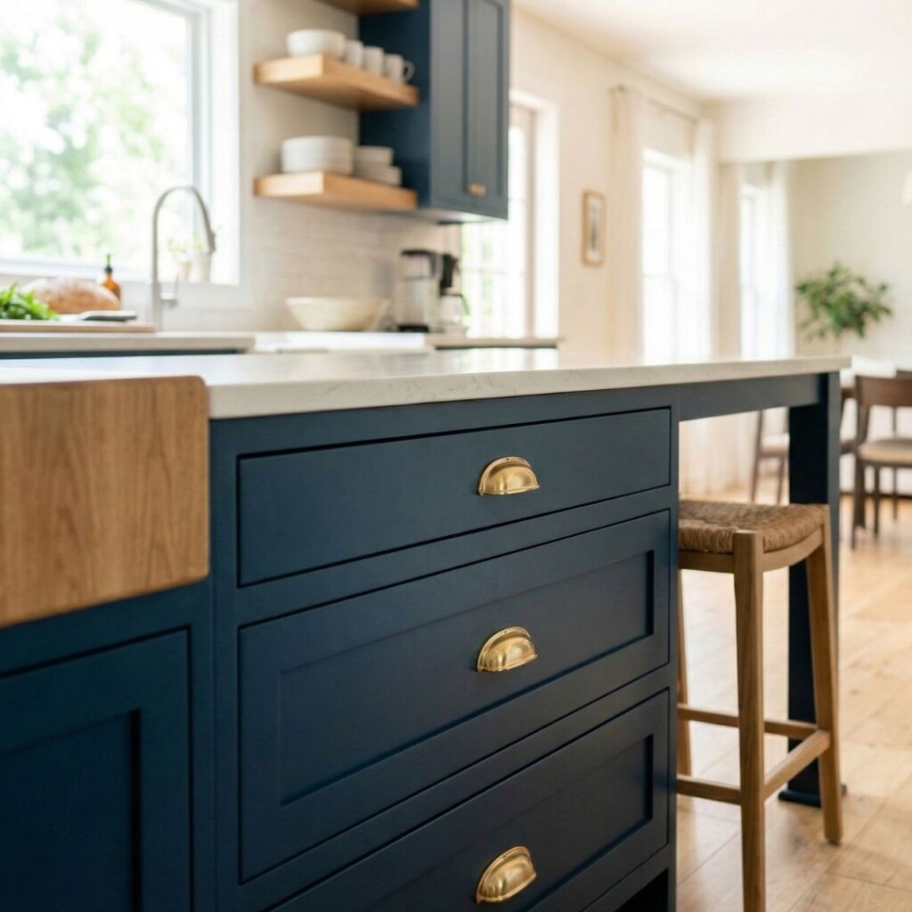 dark blue kitchen island