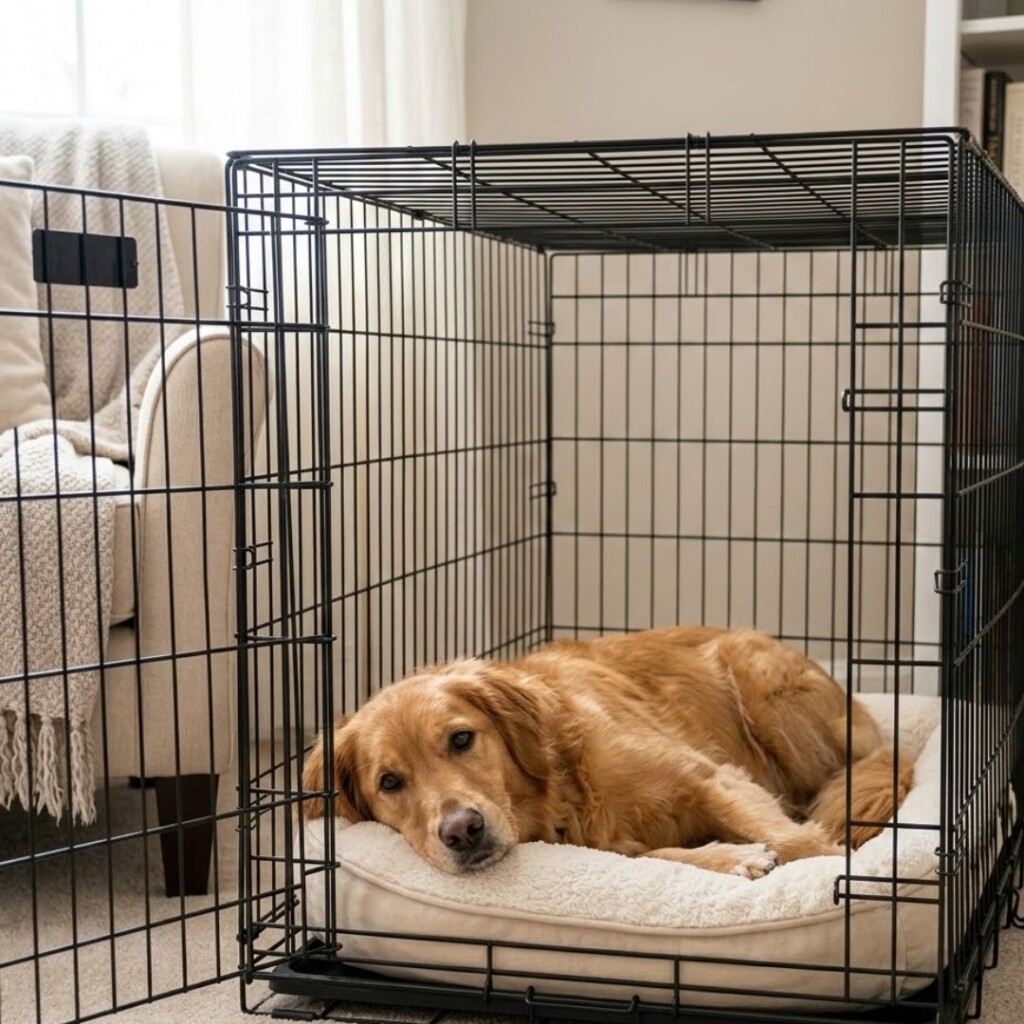 dog in pet kennel