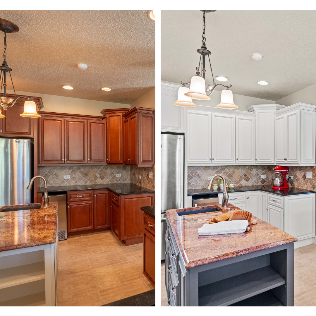 before and after photos of kitchen cabinet painting in Libertyville, IL