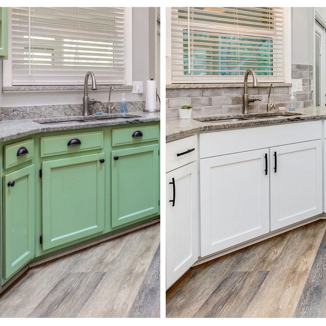 before and after photos of kitchen cabinet painting in Barrington, IL