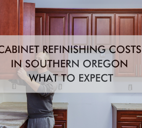 NH Southern Oregon May Blog 26 kitchen and text "Cabinet Refinishing Costs in Southern Oregon: What to Expect"