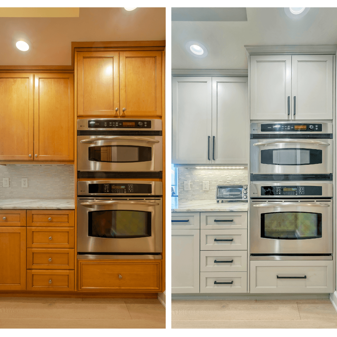 Cabinet Painting before and after N-Hance of Chicago kitchen cabinet painting in Bolingbrook, IL