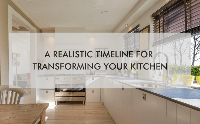 NH Denver August Blog (1) White kitchen with "A Realistic Timeline For Transforming Your Kitchen"