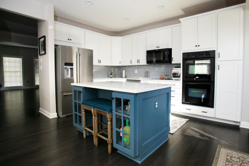 blue and white cabinet painting in Columbia MD